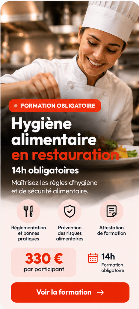 Formation hygiène alimentaire en restauration - 14 heures obligatoires - 330 euros